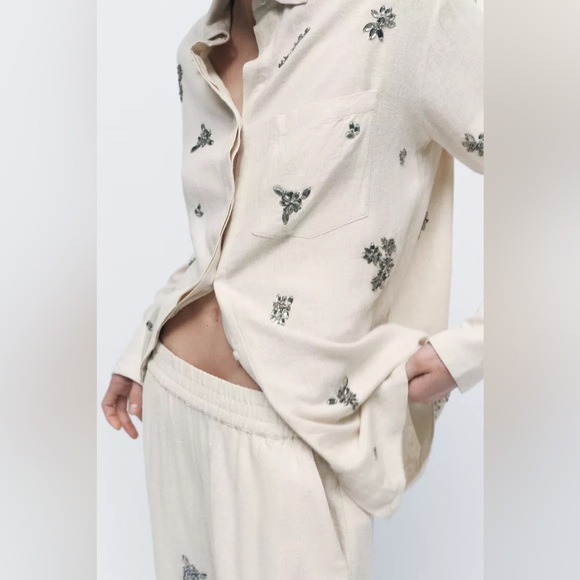 NWT ZARA JEWELED LINEN SHIRT - Picture 4 of 10